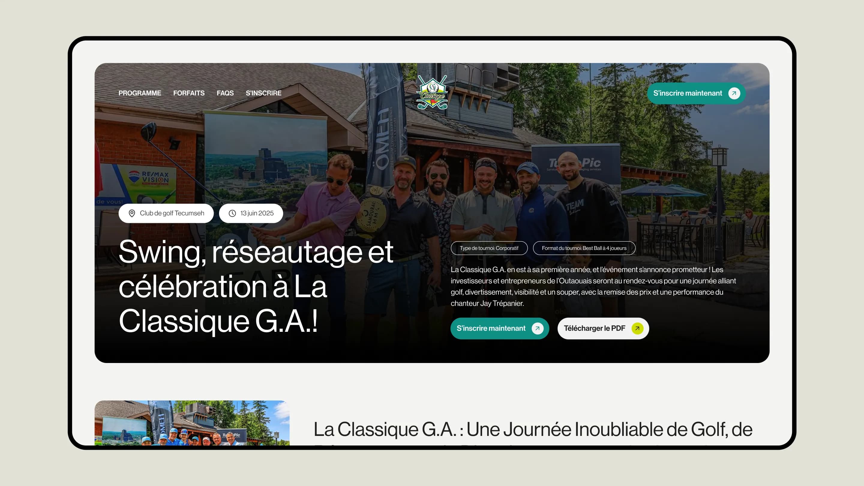 GA Inc Golf Tournament landing page